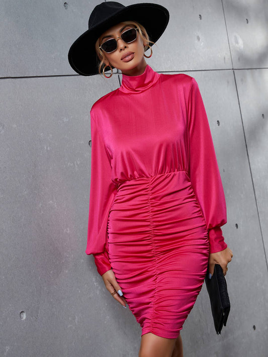 SLIM DRESS WITH HIGH NECK AND CLEAR COLOR