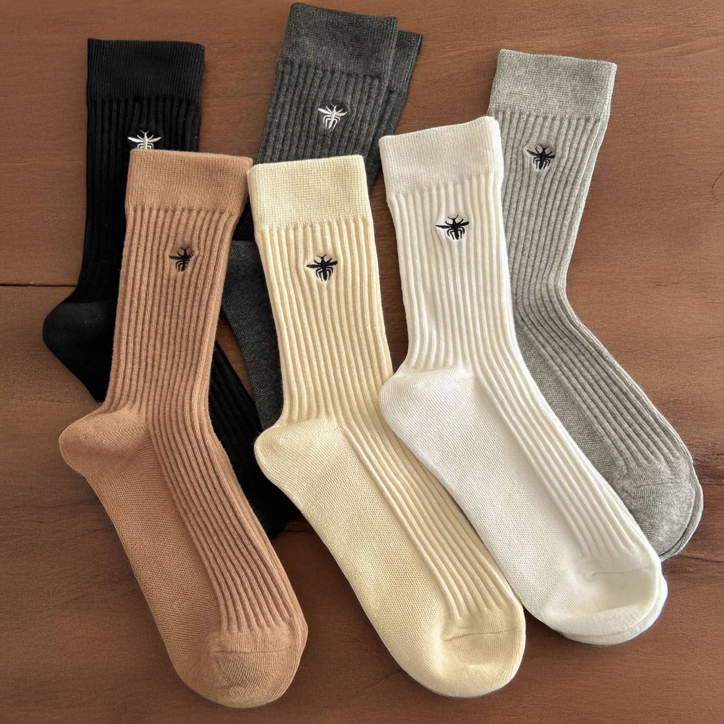 Leisure Bee Embroidery Crew Socks For Women