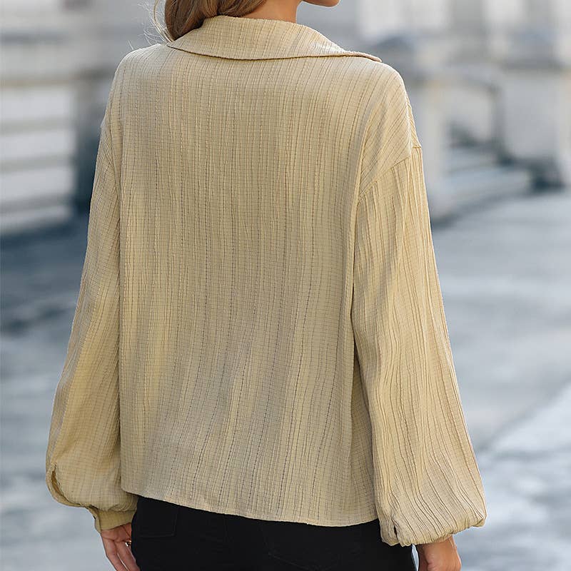 LAPEL SOLID COLOR TEXTURE CARDIGAN SLEEVE SHIRT