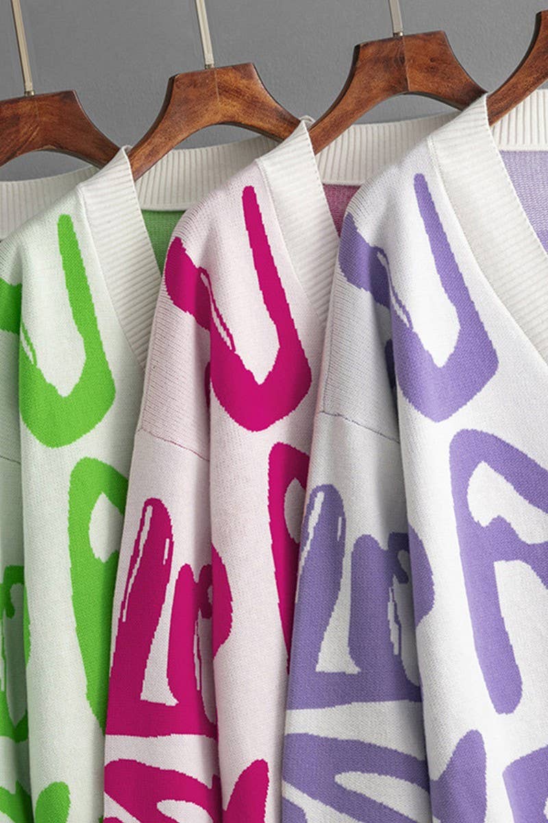 CWOCAL00668_LETTER JACQUARD SINGLE BUTTON KNIT CARDIGAN