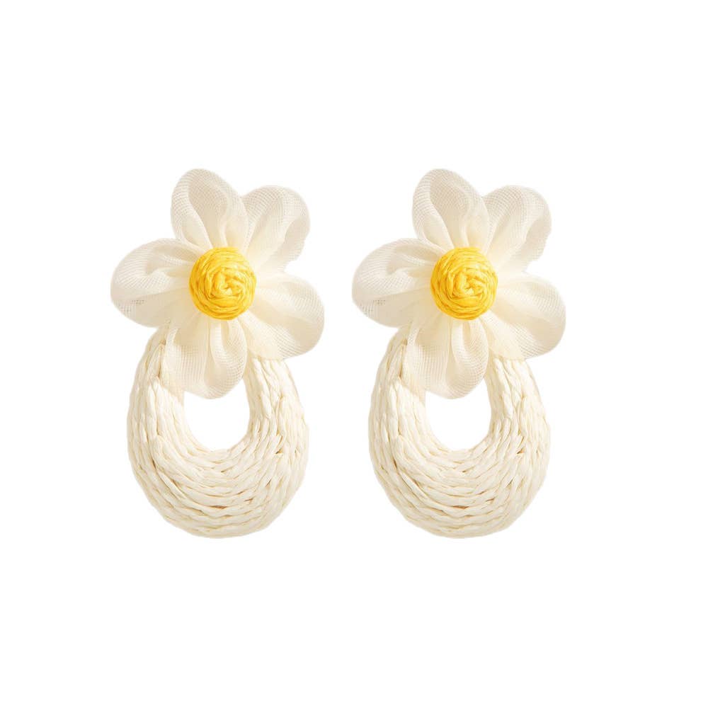 Floral Raffia Mesh Drop Earrings