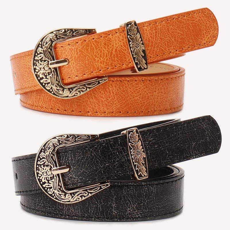 Fashionable versatile retro carved buckle belt
