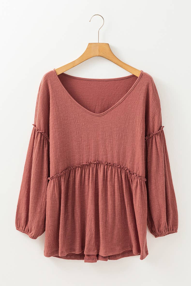 SIMPLE ALL-IN-ONE PULLOVER V-NECK RUFFLED CHIFFON