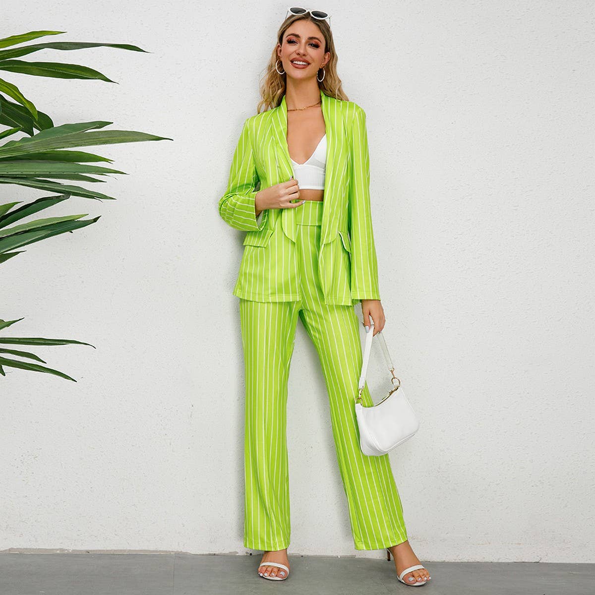 Wide-leg trousers casual striped suit two-piece