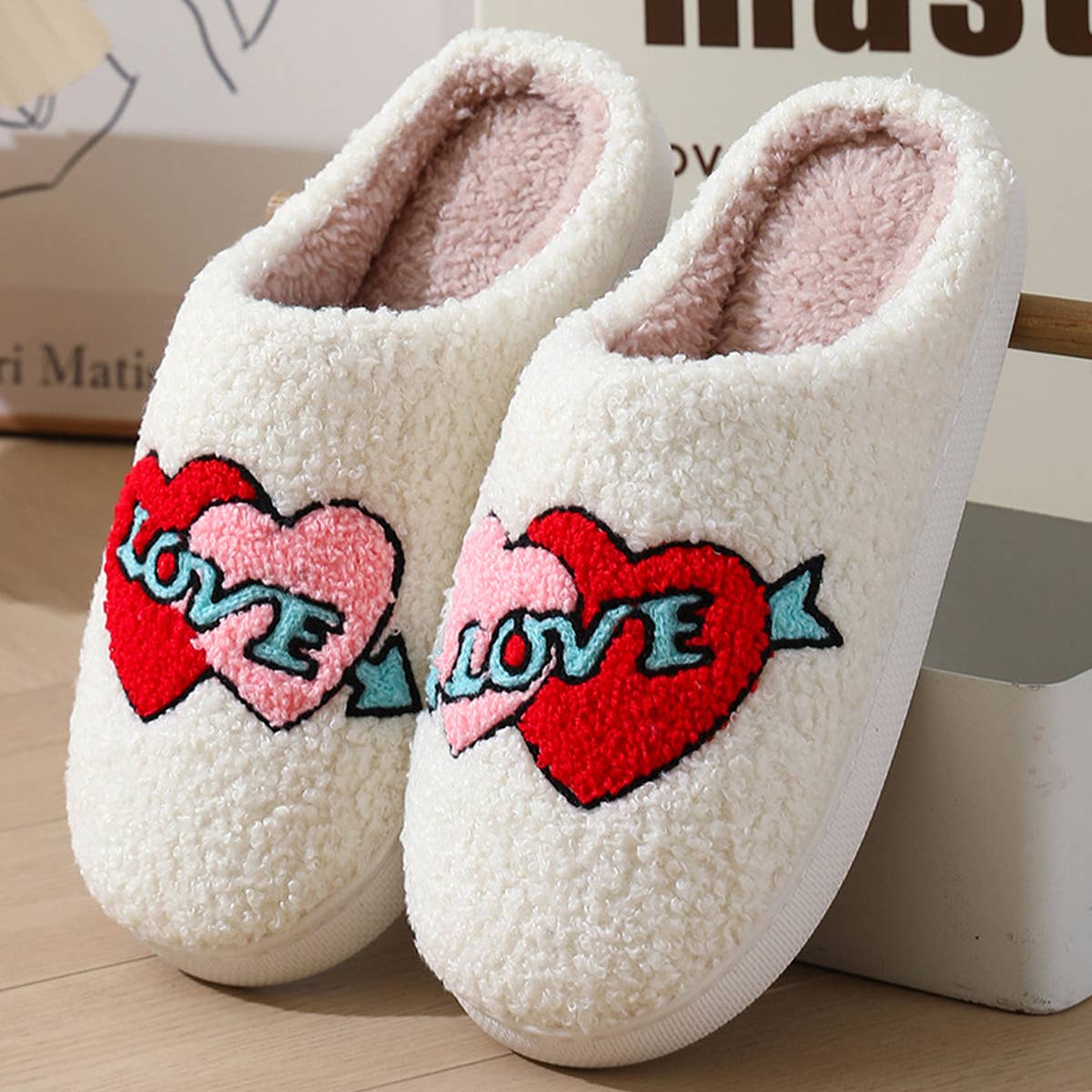 VALENTINE'S DAY SMILEY LOVE COTTON SLIPPERS