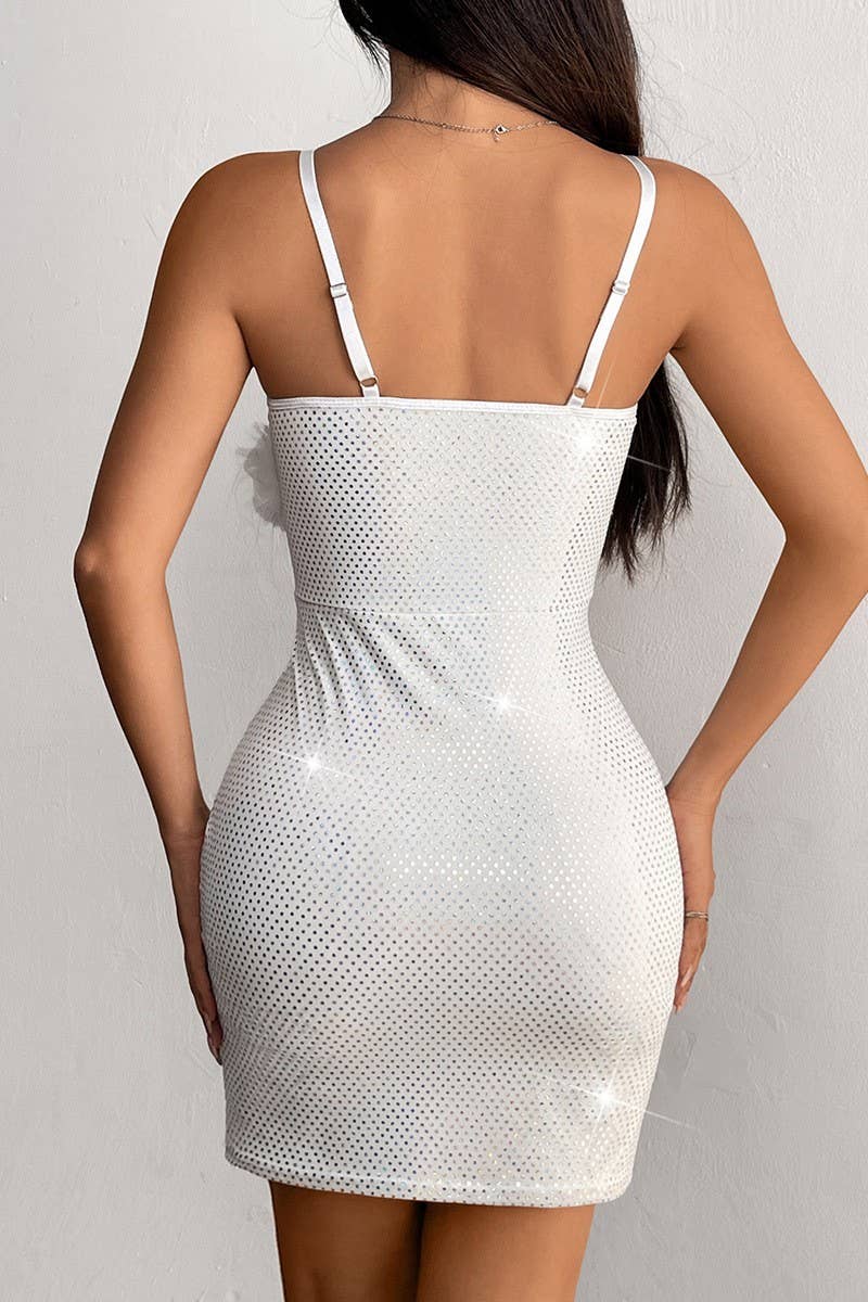 CWDSD7213_SEQUINED FURRY CHEST-WRAPPED SUSPENDER DRESS