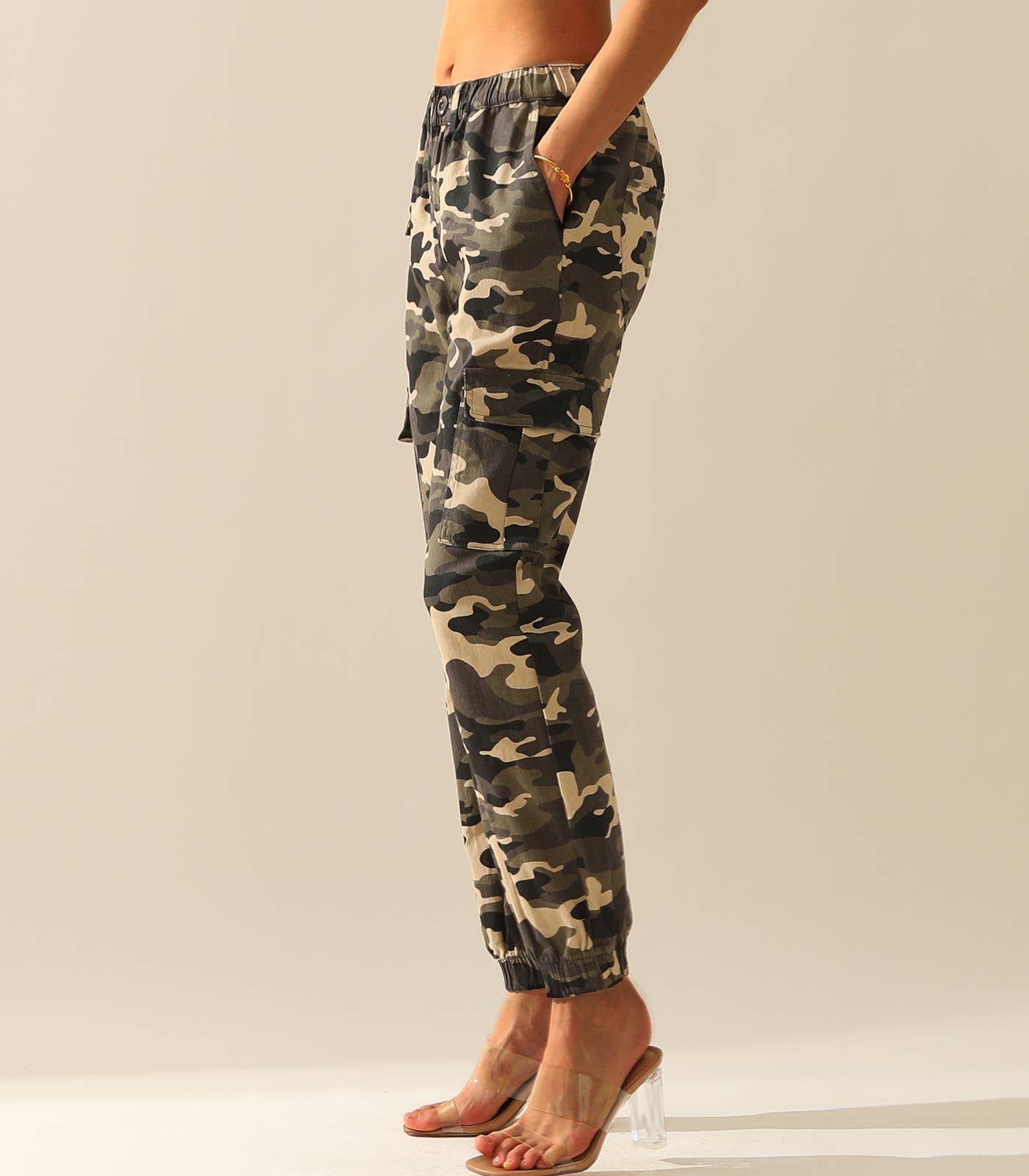 CWBLP400-1_Elastic Waist Camo Cargo Pants Cotton Work Pants