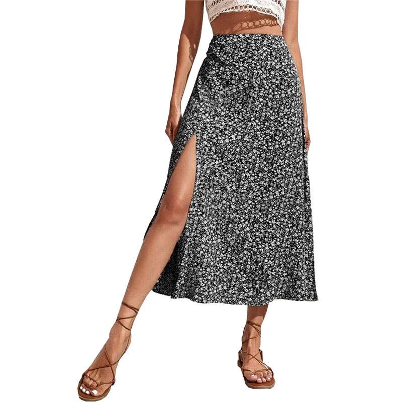 High-slit A-line body-hugging mid-waist skirt