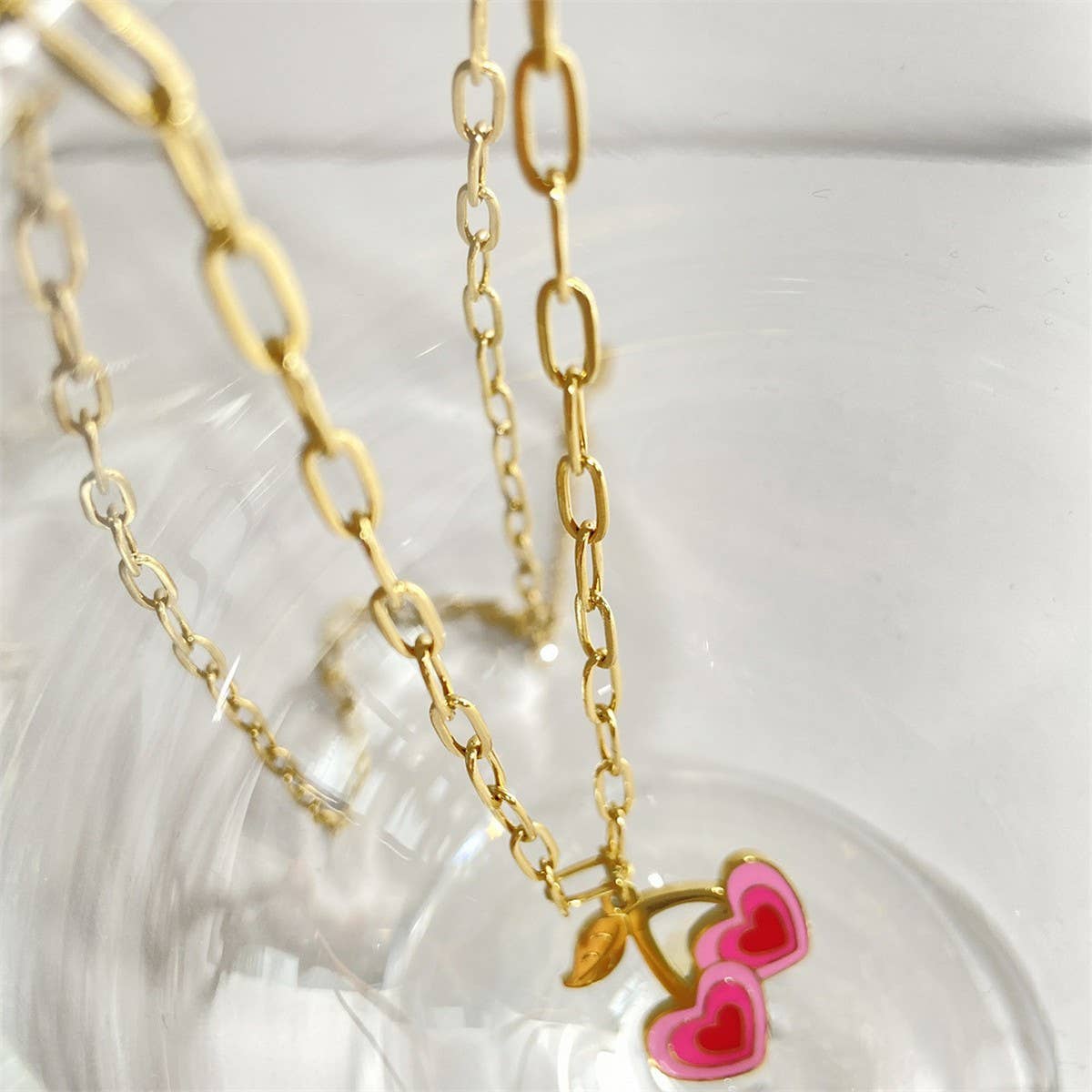 NEW GIRL PINK PENDANT GOLD-PLATED NECKLACE