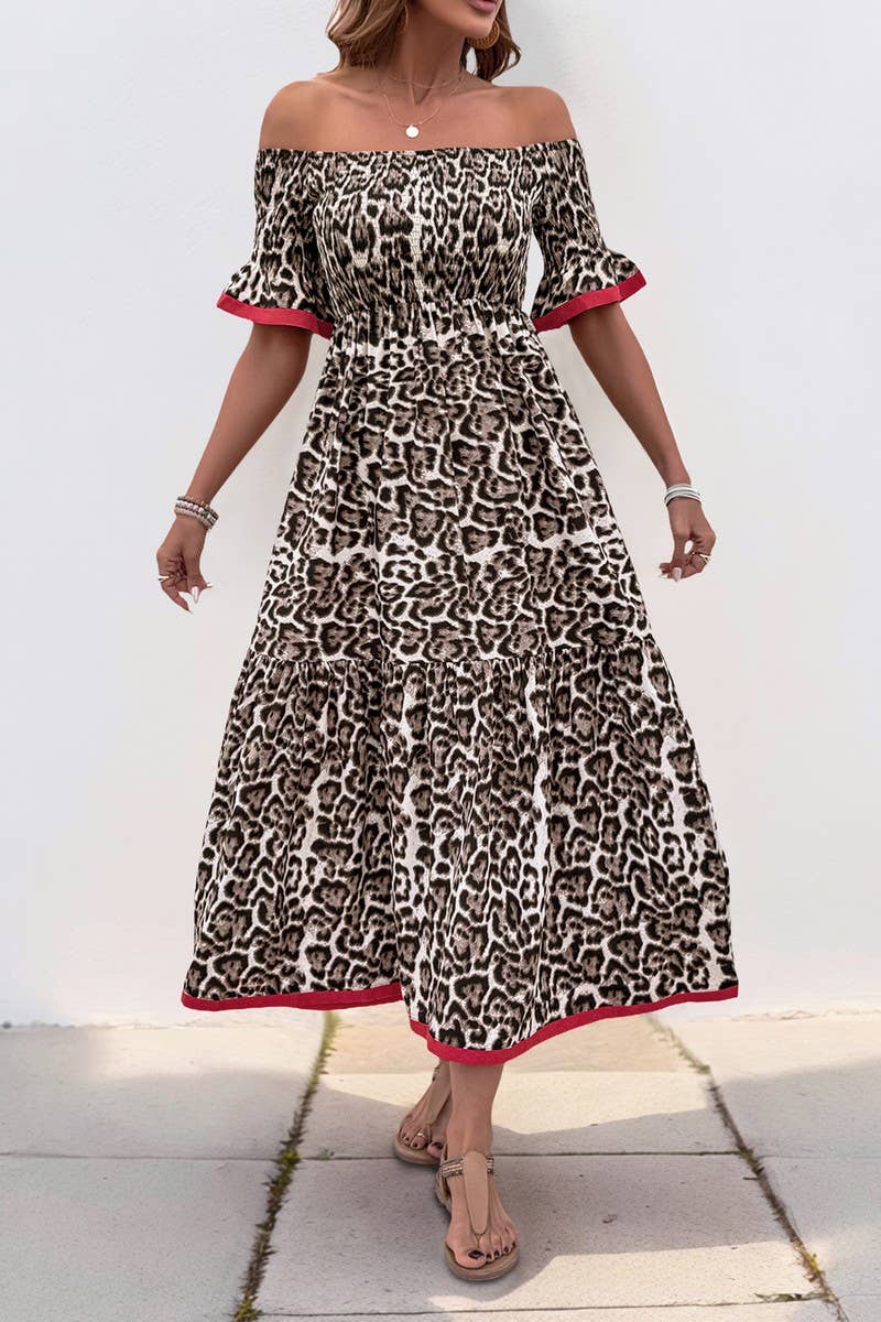 CWDMD4951_RUFFLE LEOPARD PRINT OFF-SHOULDER MIDI DRESS