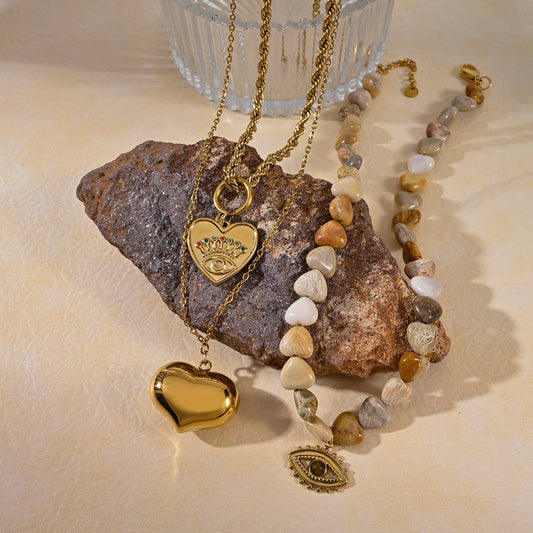 Durable Steel Heart Necklace with Evil Eye Stone