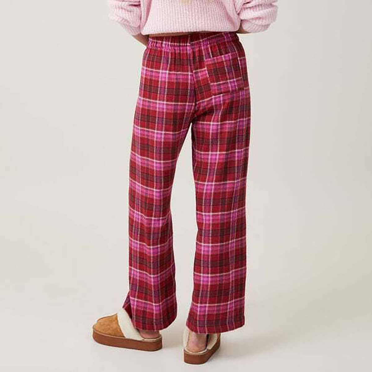 Checked printed casual straight-leg pants