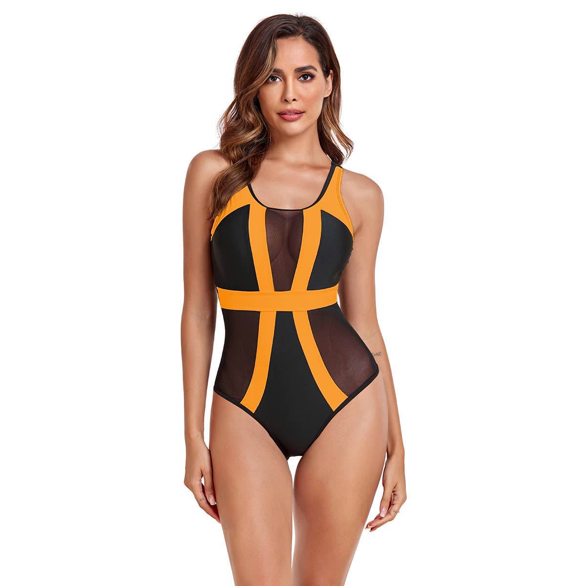 SEE-THROUGH MESH ONE-PIECE SWIMSUIT