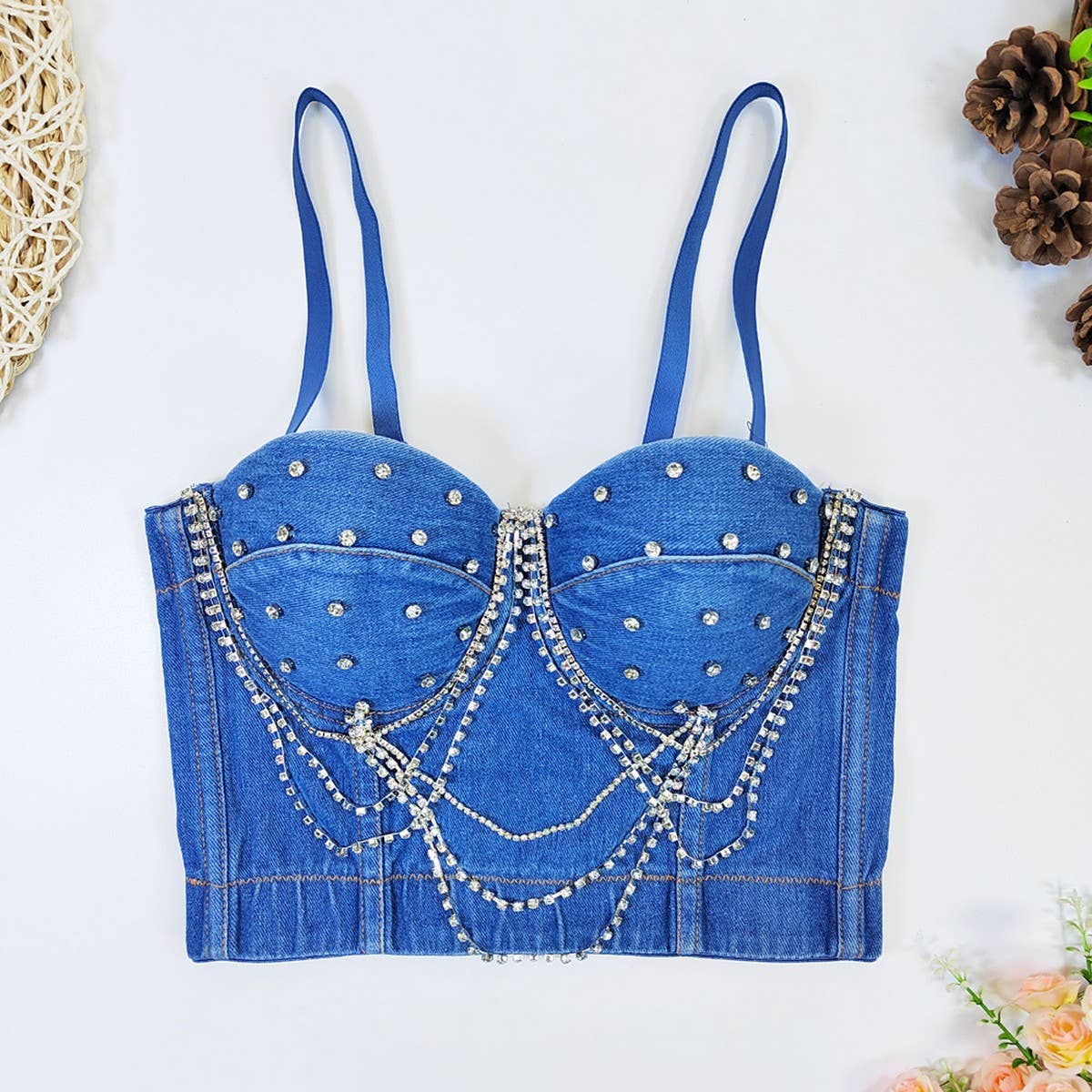 RHINESTONE CHAIN WAIST HERRINGBONE CORSET