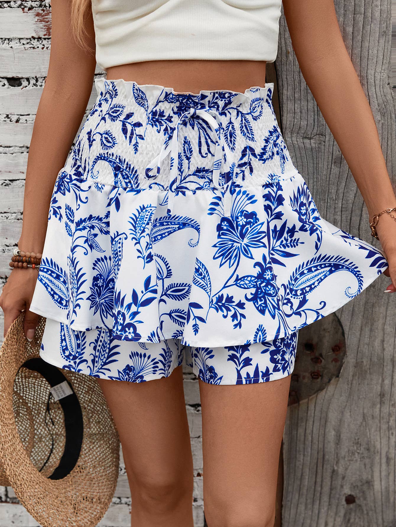 Printed wraparound high-waisted culottes