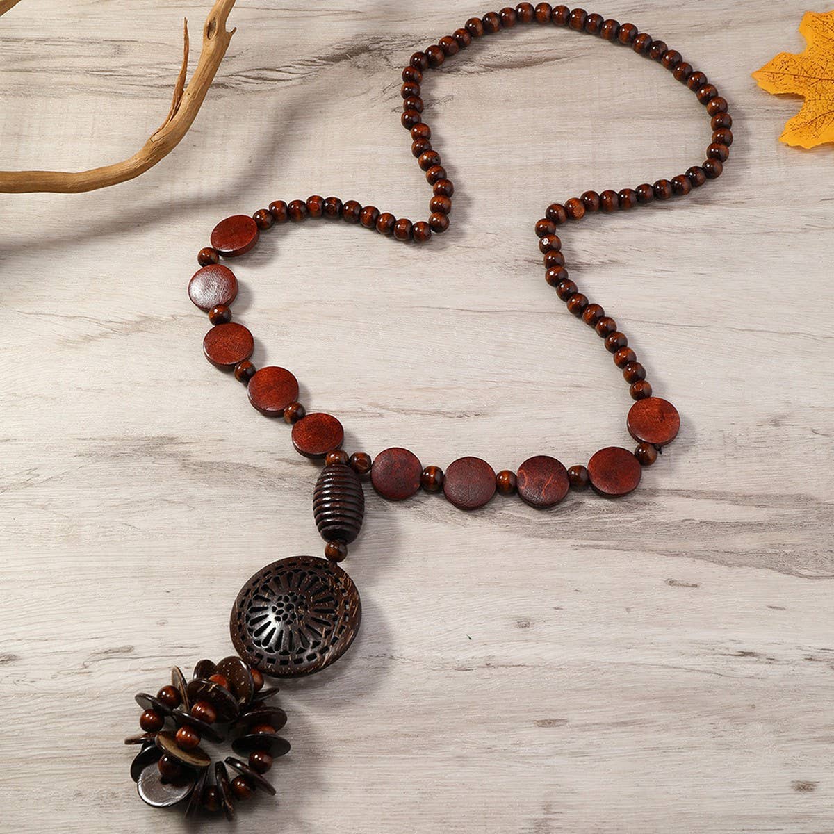 COCONUT SHELL WOOD MULTI-LAYER NECKLACE