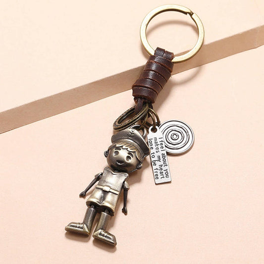 VINTAGE HAND-WOVEN ROBOT COWHIDE KEYCHAIN