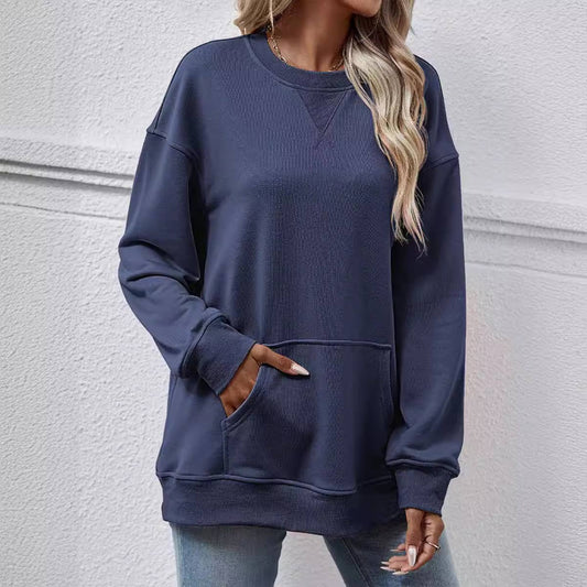 WOMEN LOOSE ROUND NECK SHIRT_CWTSTL0765