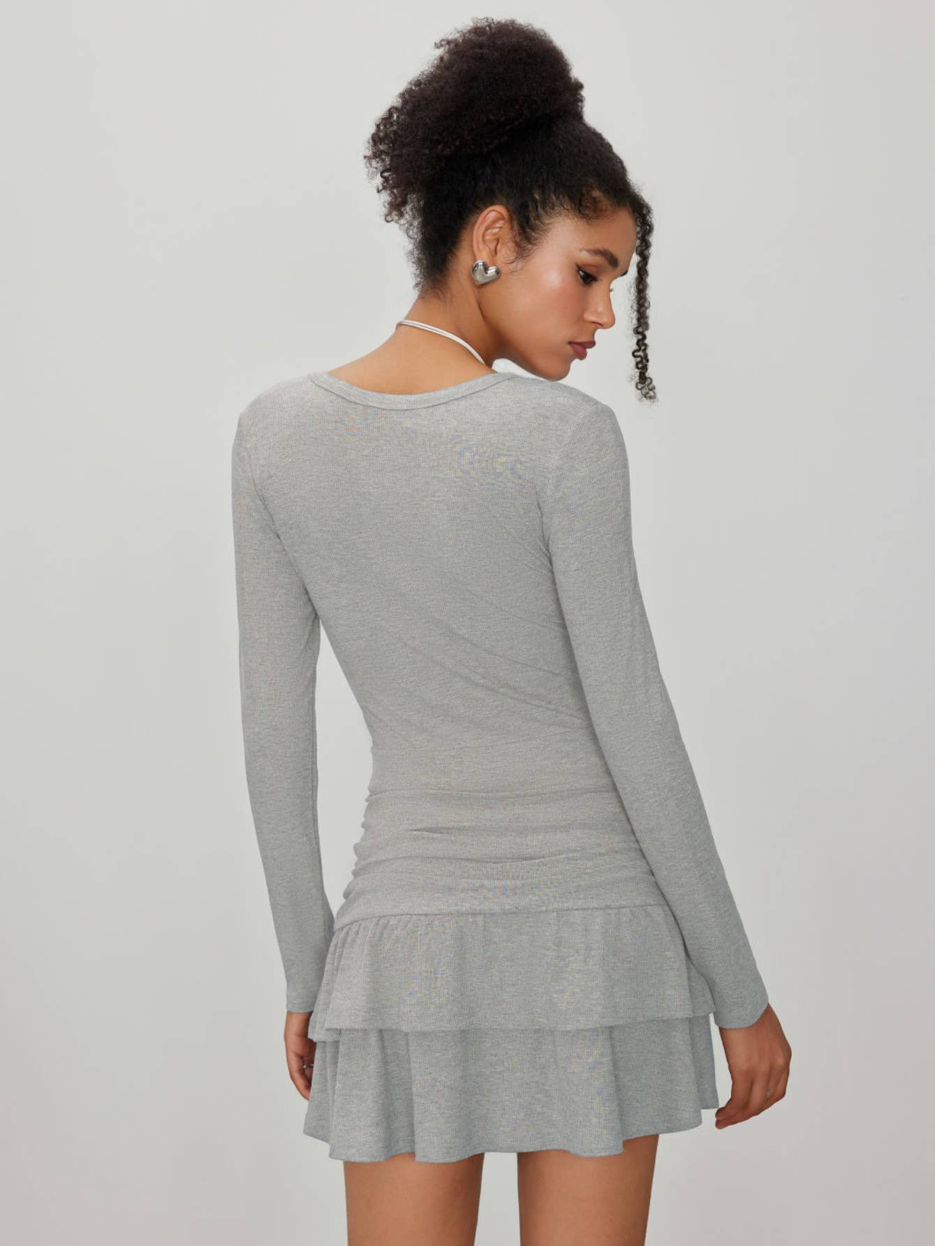 ROUND NECK LONG SLEEVE HIGH WAIST SLIM DRESS