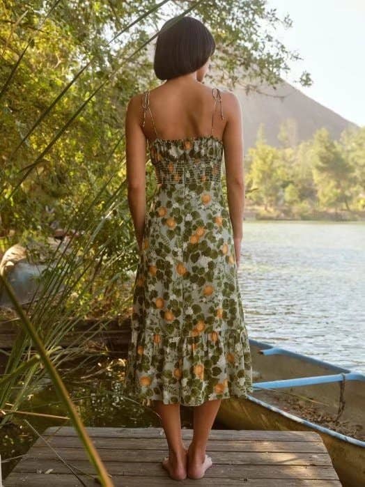 V-NECK LACE-UP MIDLENGTH HALTER DRESS WITH WAIST