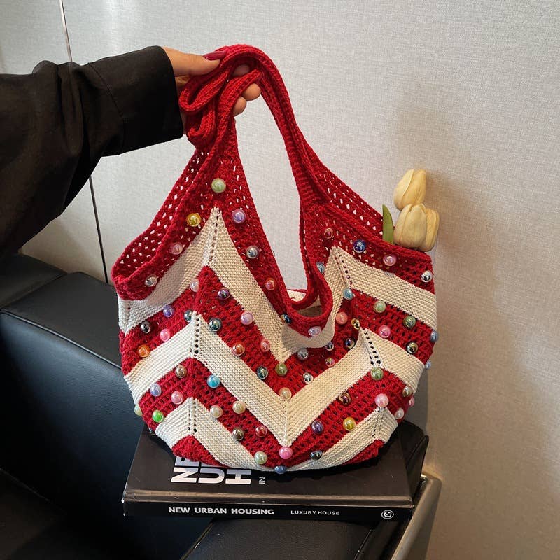 Pearl hollowed-out large-capacity underarm bag