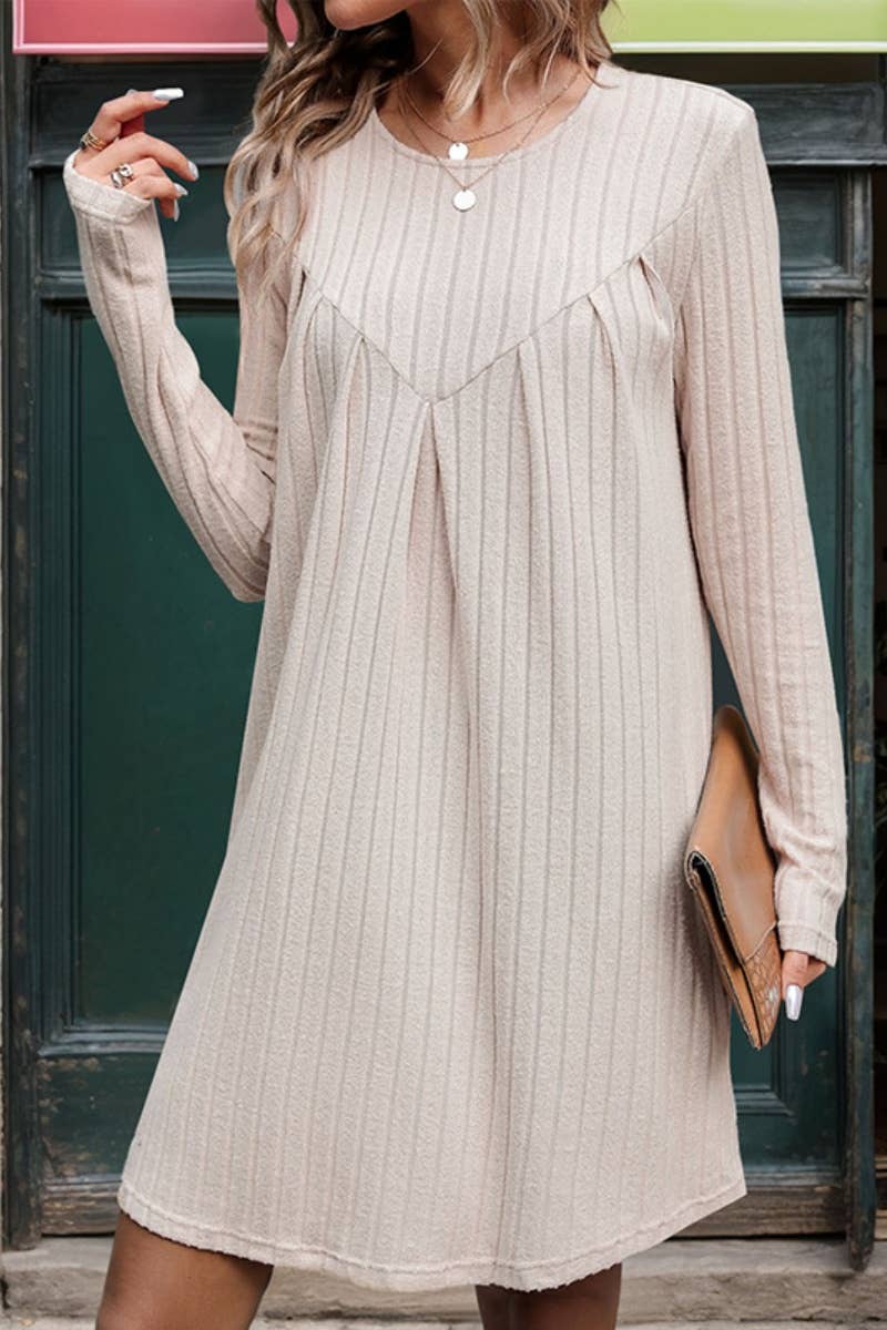 CWDSD6542_CREW NECK LONG SLEEVE PATCHWORK DRESS