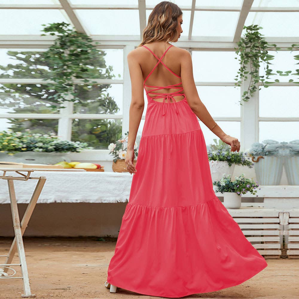 Waistband halter temperament swing long dress