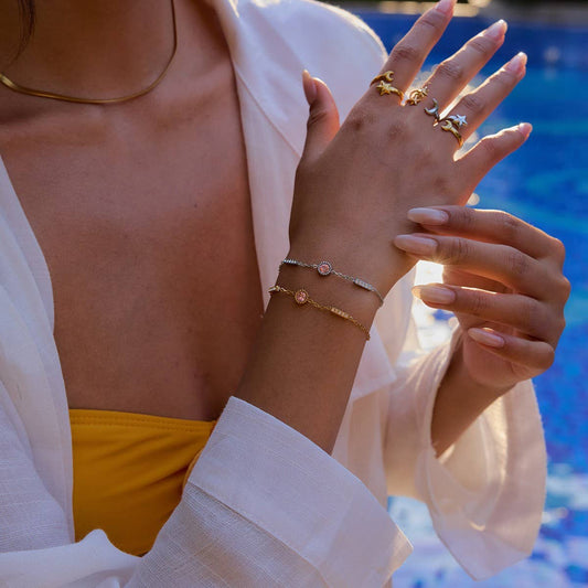 18K Gold Pink Zircon Round Bracelet, No Fade_CWAJE4713