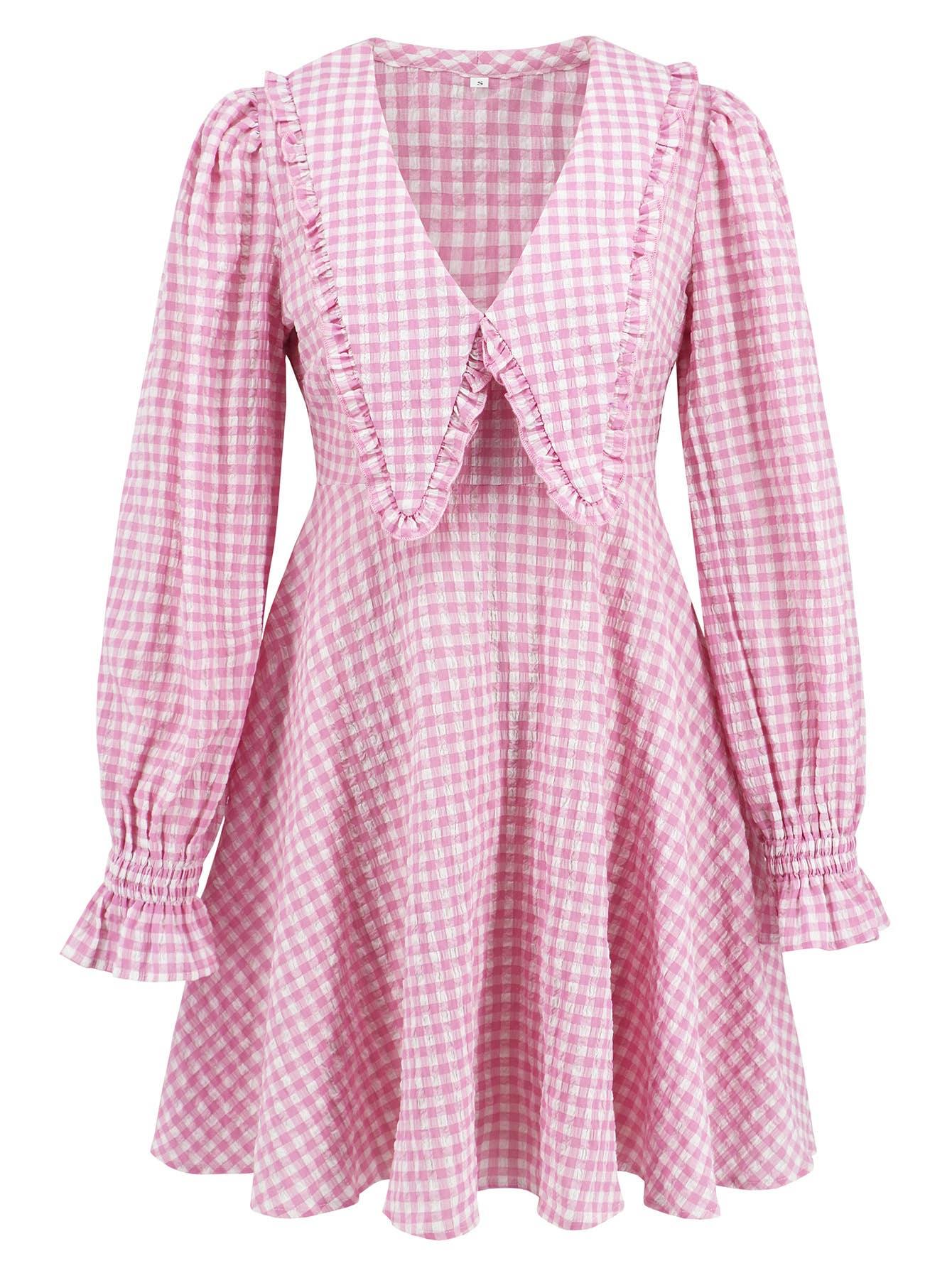 Plaid V-Neck Long Sleeve Fit and Flare Dress