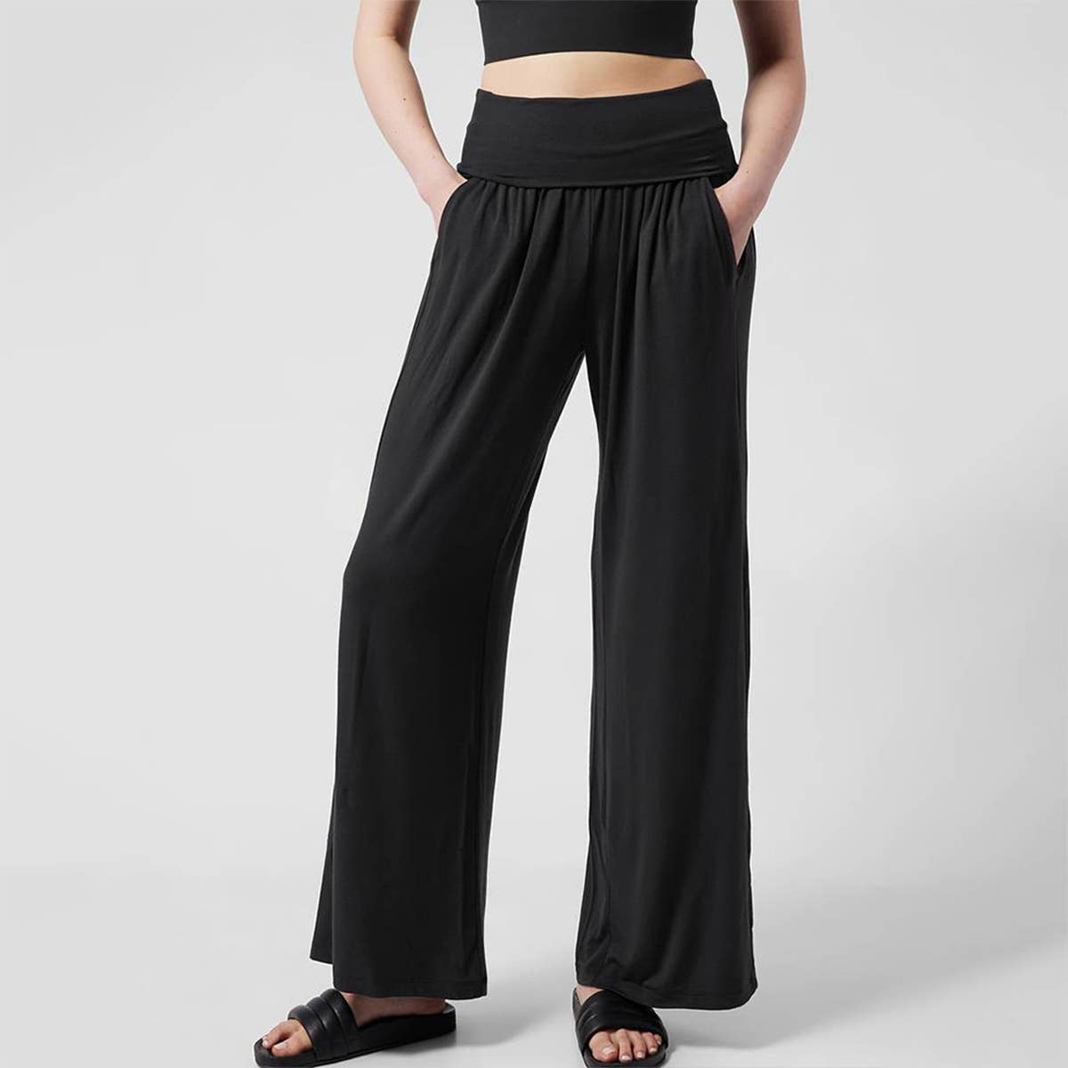 WIDE LEG ELASTICATED WAIST DESIGN PANTS