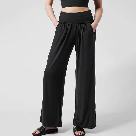 WIDE LEG ELASTICATED WAIST DESIGN PANTS