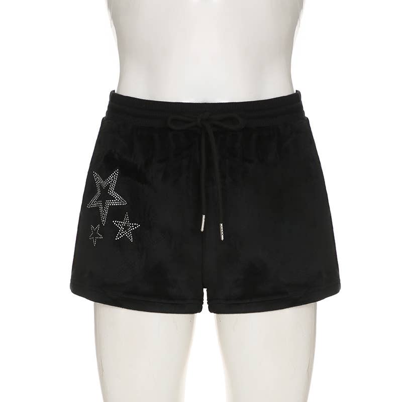 Contrasting color star hot drill short pants