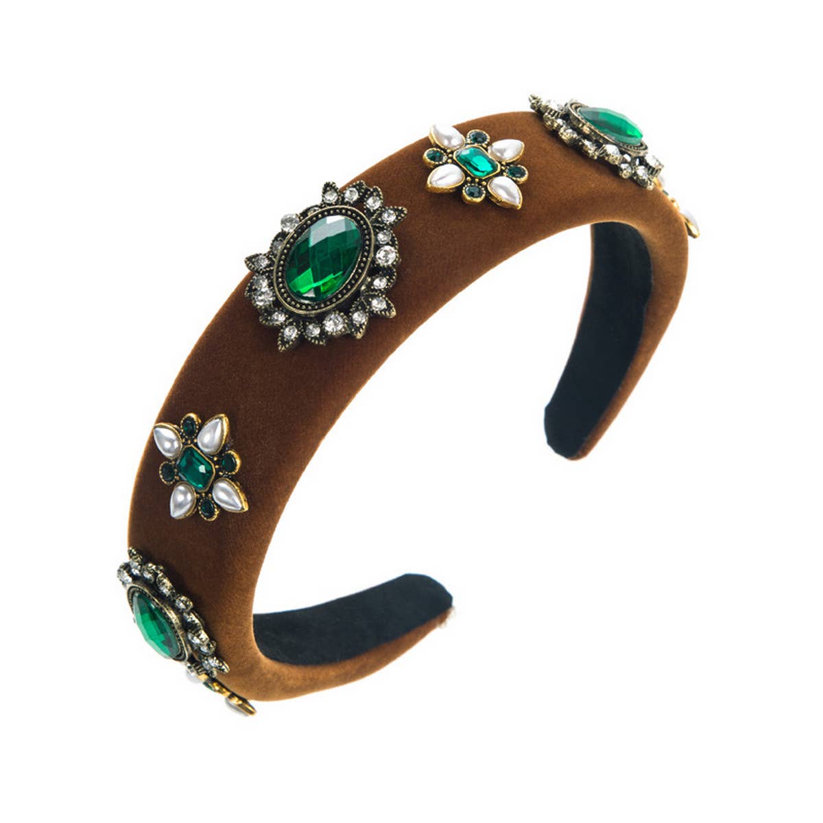 VINTAGE VELVET DIAMOND PEARL FLOWER HEADBAND