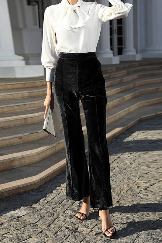 High-waisted casual pants in golden velvet