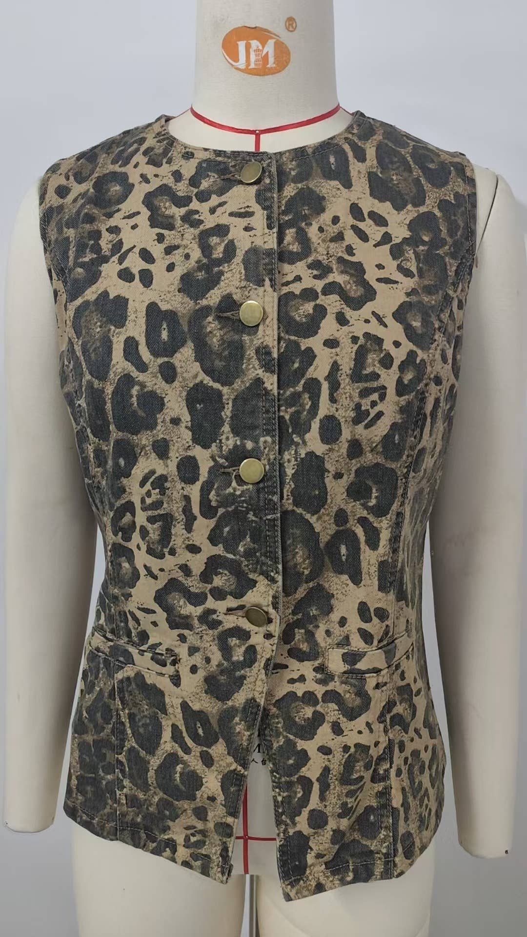 Washed American retro leopard print denim set