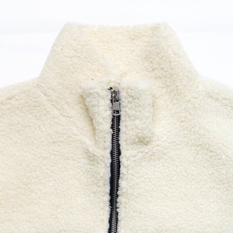 Leopard print color-blocked polar fleece coat