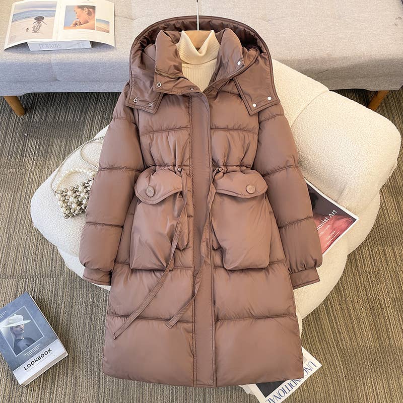Thick,hooded,mid-length cotton-padded jacket