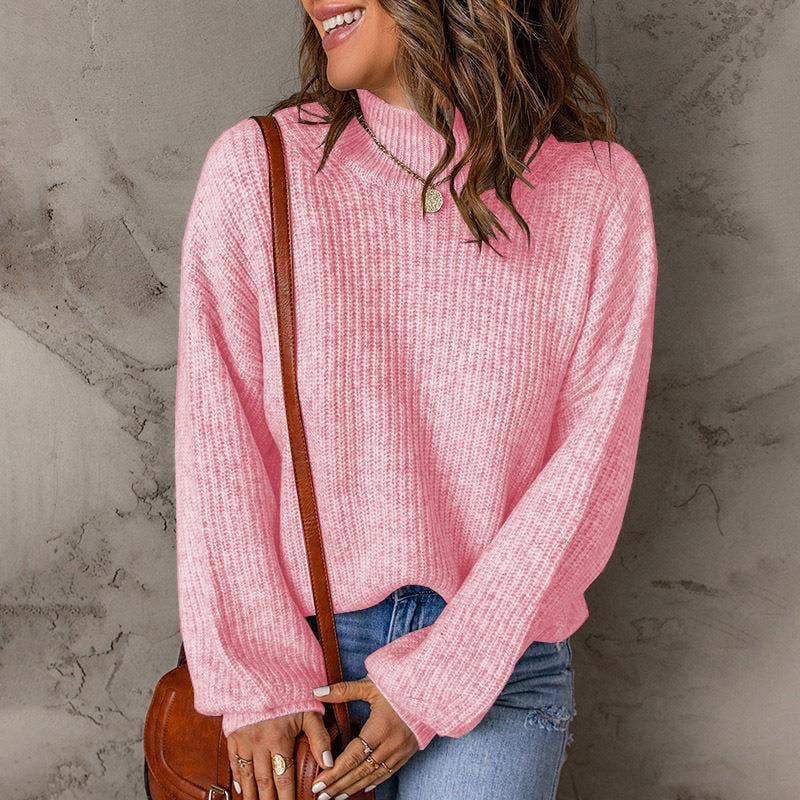 TURTLENECK SOLID COLOR PULLOVER SWEATER