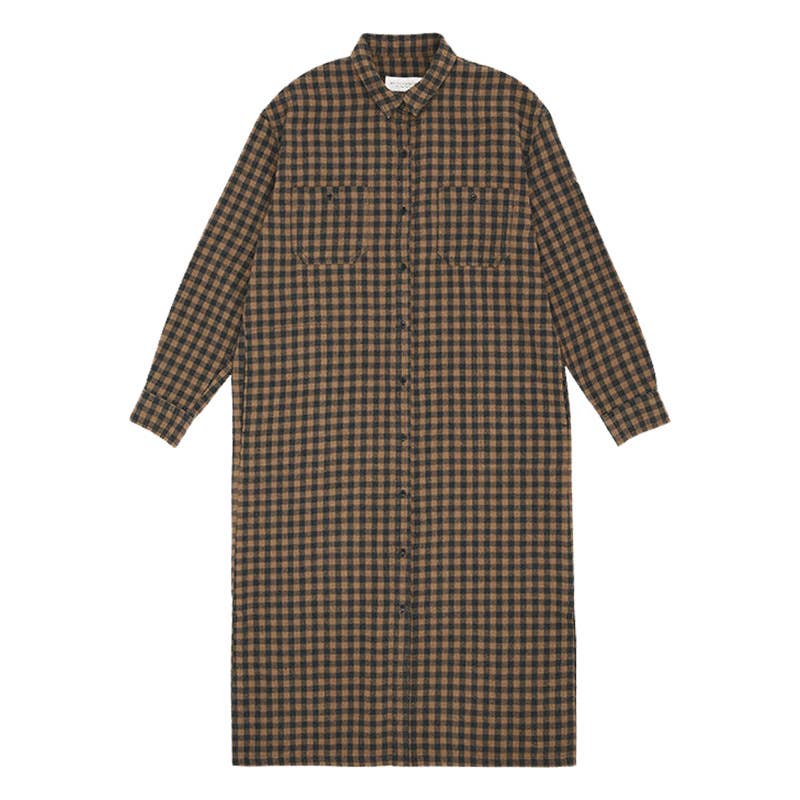 Retro lapel long shirt dress