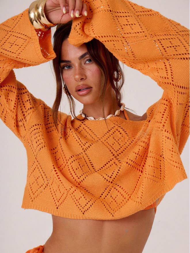 Sexy cut-out loose long-sleeved knitted sweater