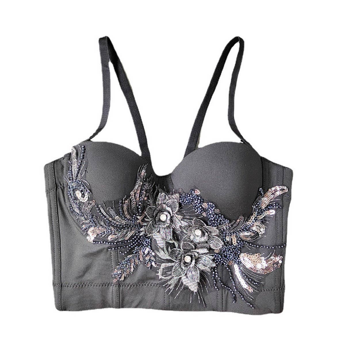 NEW EMBROIDERED FLOWER HERRINGBONE CORSET