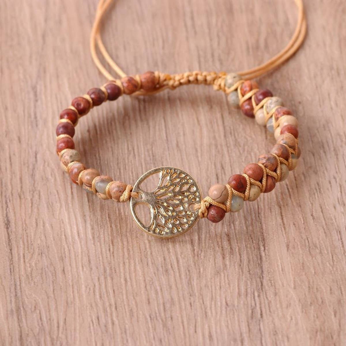 TREE SHAPED PENDANT NATURAL STONE WOVEN BRACELET