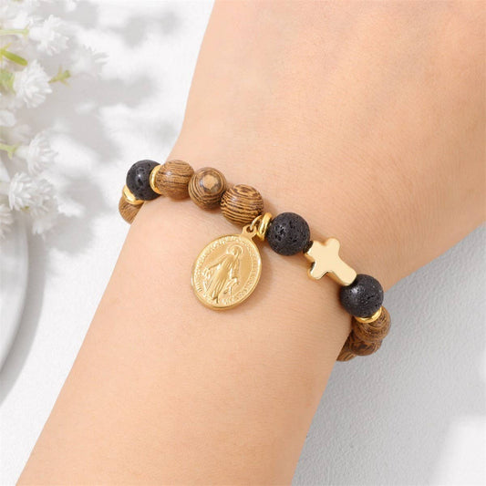 CROSS WOODEN BEADS RETRO SIMPLE BRACELET