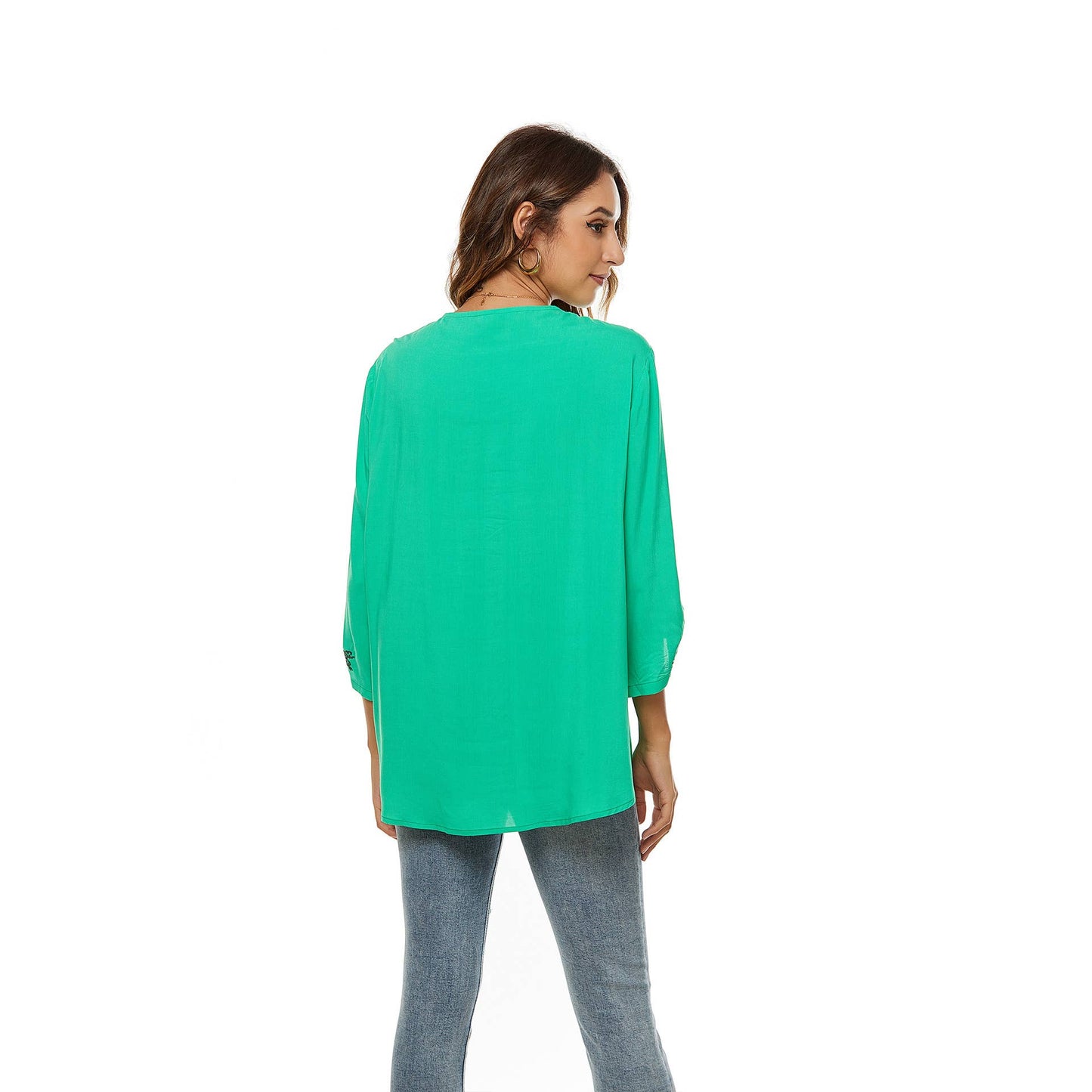 Embroidered shirt with three-quarter sleeves