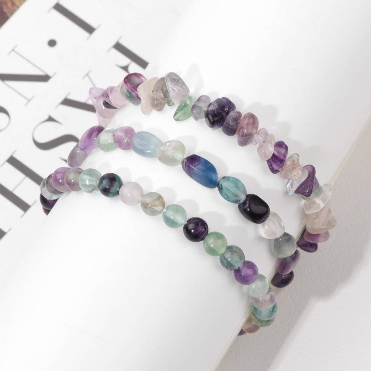 CWAJE4300_CANDY COLORED GRAVEL FASHION LAYERED BRACELET