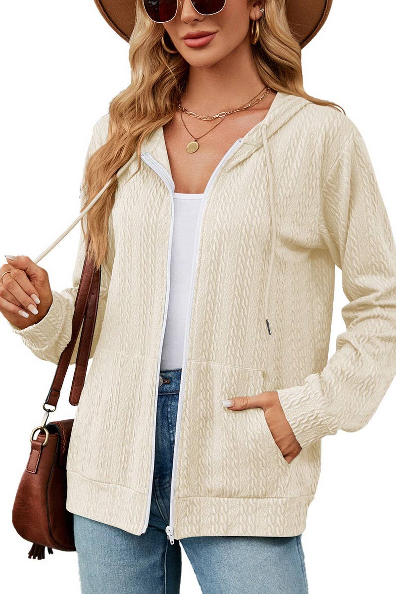 CWOHOL0931_LONG SLEEVE HOODED ZIPPER POCKET SWEATSHIRT COATS