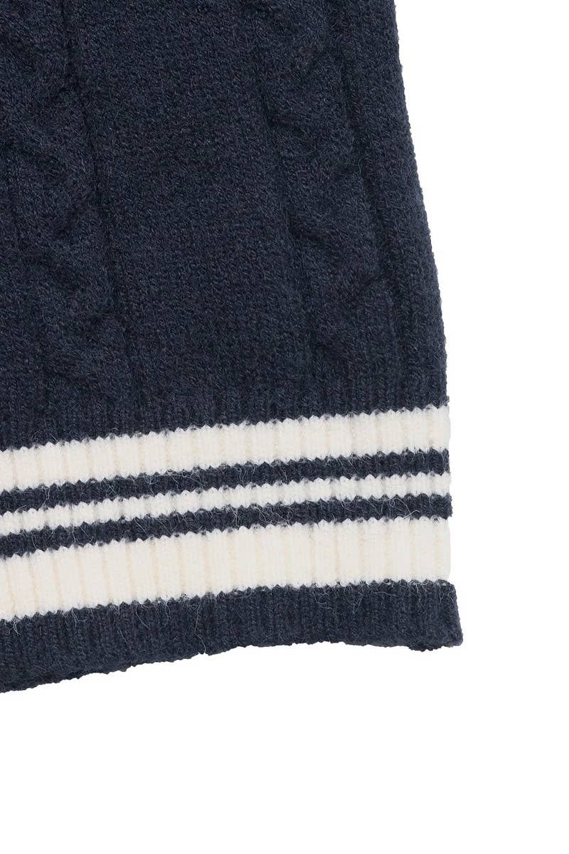 CWOSWL07133_V NECK CABLE KNIT COLORBLOCK PULLOVER SWEATER