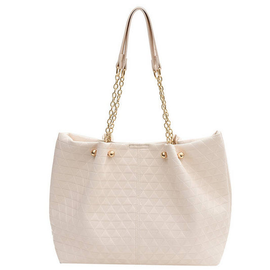 WOMEN SOLID COLOR PLAID TOTE BAG_CWAB1594