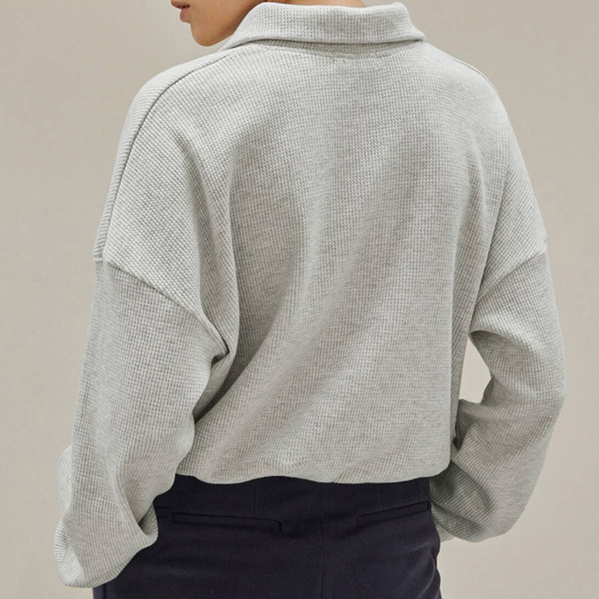 WAFFLE ZIP-UP POLO NECK PULLOVER HOODIE