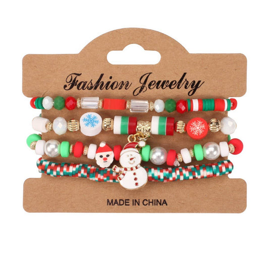 CWMM10448_CHRISTMAS CHARM BEADED BRACELET SNOWMAN TREE GIFT